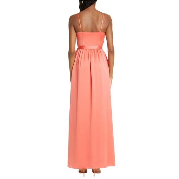 Ramy Brook Becky Gown Plunge Neck Satin Slit Maxi Dress Guava Pink Coral Size 4 - Picture 3 of 14